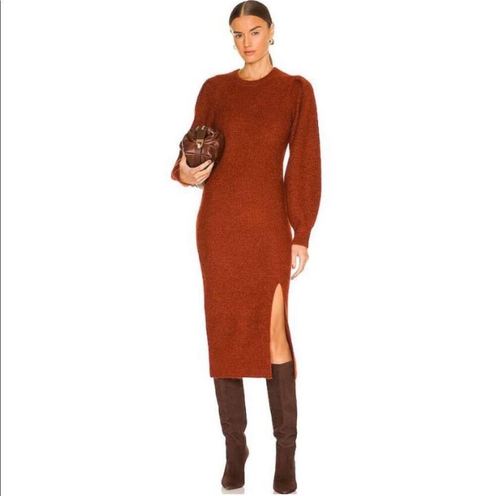 Rag & Bone Liana Dress NWT Sweater Midi Long Sleeve Rust Merino Wool Alpaca Boho